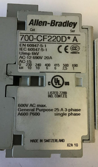 ALLEN BRADLEY 700-CF220D* SER.A CONTACTOR W/ 100-F SER.B 600VAC 25A 3PHASE