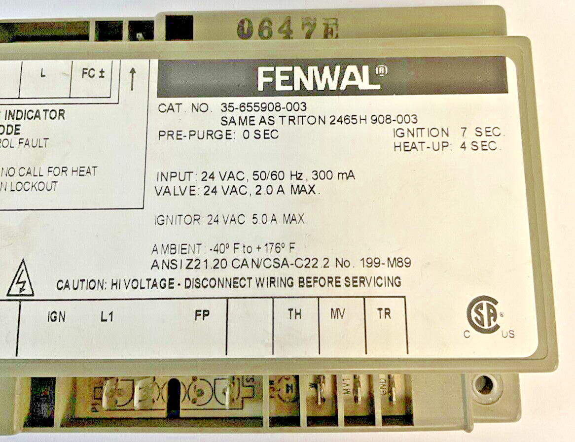 FENWAL 35-655908-003 IGNITION CONTROL CIRCUIT BOARD MODULE 24VAC 50/60HZ 2A