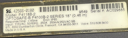 STI P4118B-2 LIGHT CURTAIN CONTROLLER 42566-0180 OPTOSAFE P4100B-2 SERIES
