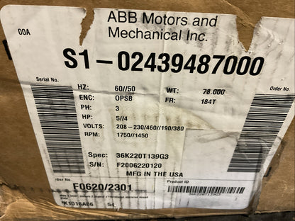 BALDOR 36K220T139G3 MOTOR 5 4HP 1750 1450RPM 20/-230/146 190/380V 13.5-13/6.5