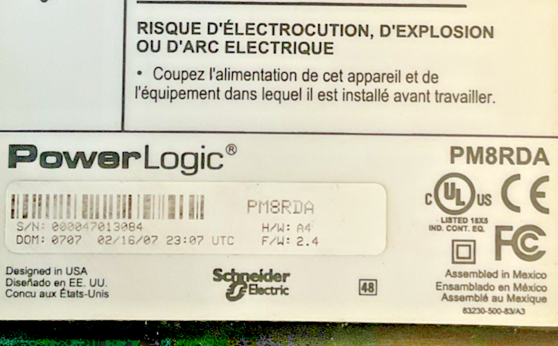 SCHNEIDER ELECTRIC PM8RDA REMOTE DISPLAY ADAPTER H/W:A4 F/W:2.4 POWER LOGIC