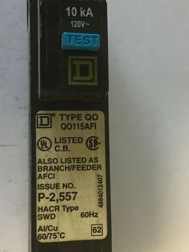 SQUARE D QO115AFI CIRCUIT BREAKER  120VAC