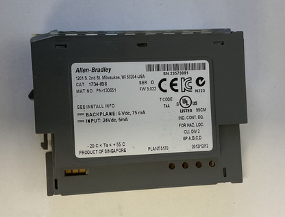 ALLEN BRADLEY 1734-IB8 INPUT MODULE 24VDC 5MA SER.D FW3.022