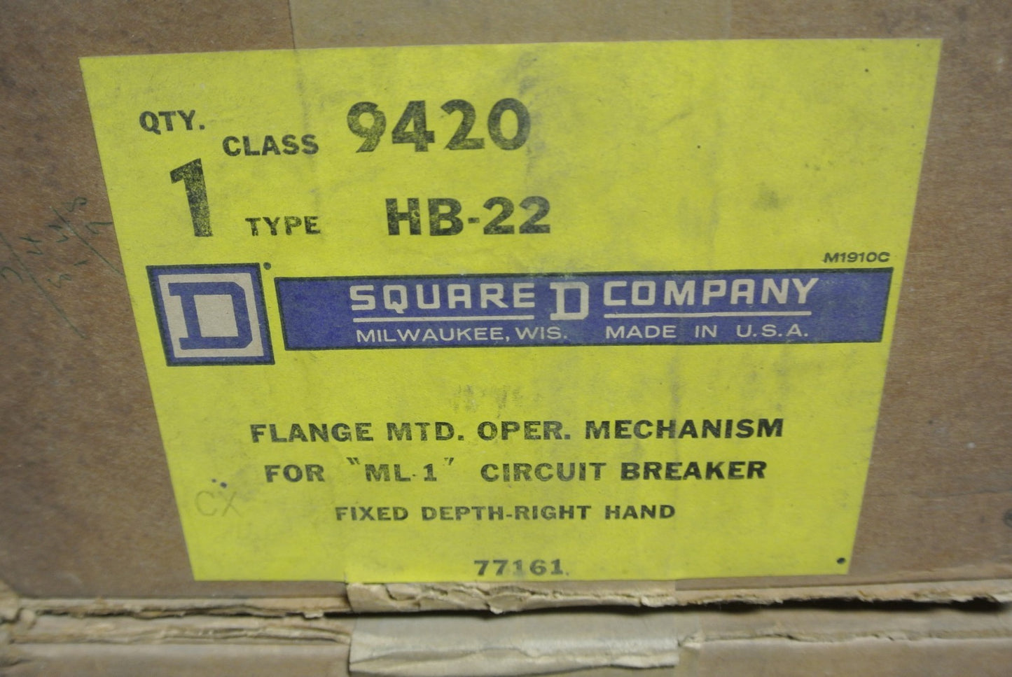 SQUARE D 9420 HB-22 FLANGE-MOUNT OPERATING MECHANISM for ML-1 BRKRS NEW SURPLUS