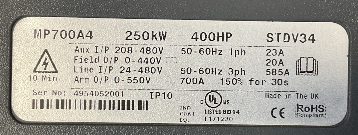 EMERSON MP700A4 DC DRIVE 250kW 400HP STDV34