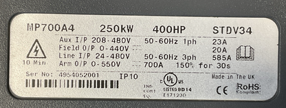 EMERSON MP700A4 DC DRIVE 250kW 400HP STDV34