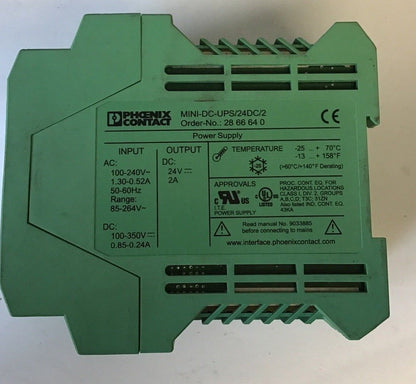 PHOENIX CONTACT MINI-DC-UPS/24DC/2 POWER SUPPLY 24VDC 2A