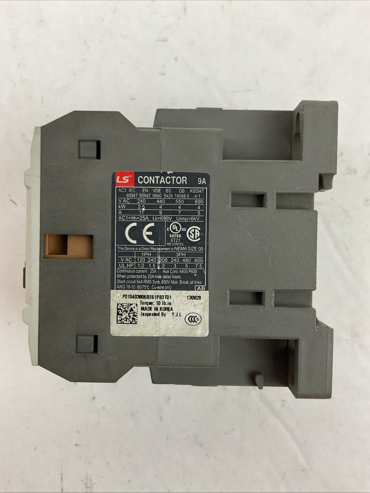 METASOL MC-9a CONTACTOR 600VAC 25A 3PH 7.5HP COIL 120V 50/60HZ