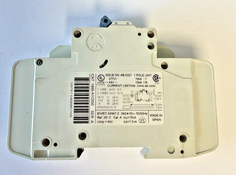 ALLEN BRADLEY 1489-A1C030 CIRCUIT BREAKER SER.A W/ 1489-ABH12 SER.A