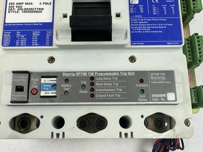 CUTLER HAMMER CHLD3250T76W 250A 600V 3P CIRCUIT BREAKER W/DIGITRIP 750 TRIP UNIT