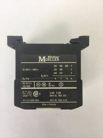 KLOCKNER MOELLERT DIL ER-22 CONTACTOR RELAY 120V 60HZ 110V 50HZ
