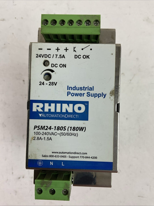 RHINO PSM24-180S INDUSTRIAL POWER SUPPLY 24VDC 7.5A 100-240VAC 2.8-1.5A