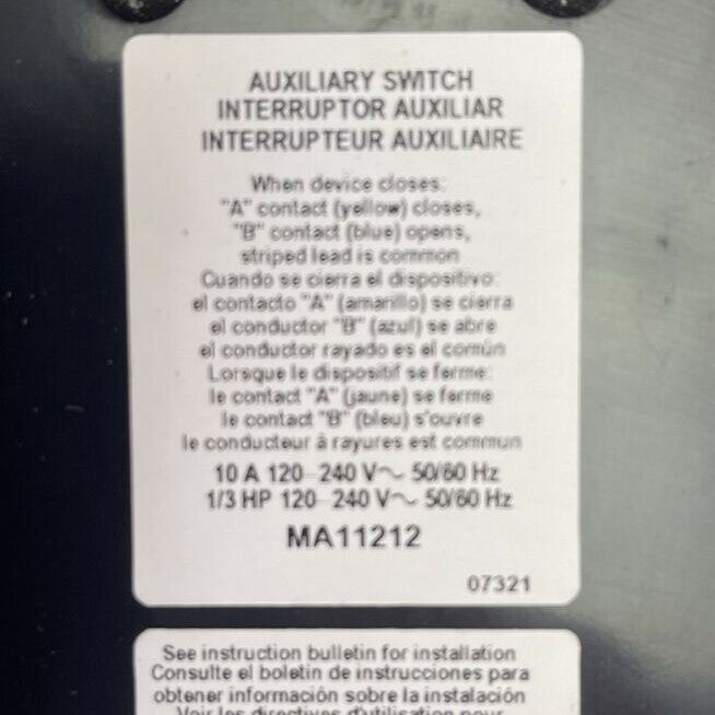 SQUARE D MAL365001212 CIRCUIT BREAKER 600VAC 250VDC 500A 3P MA11212 AUX SWITCH