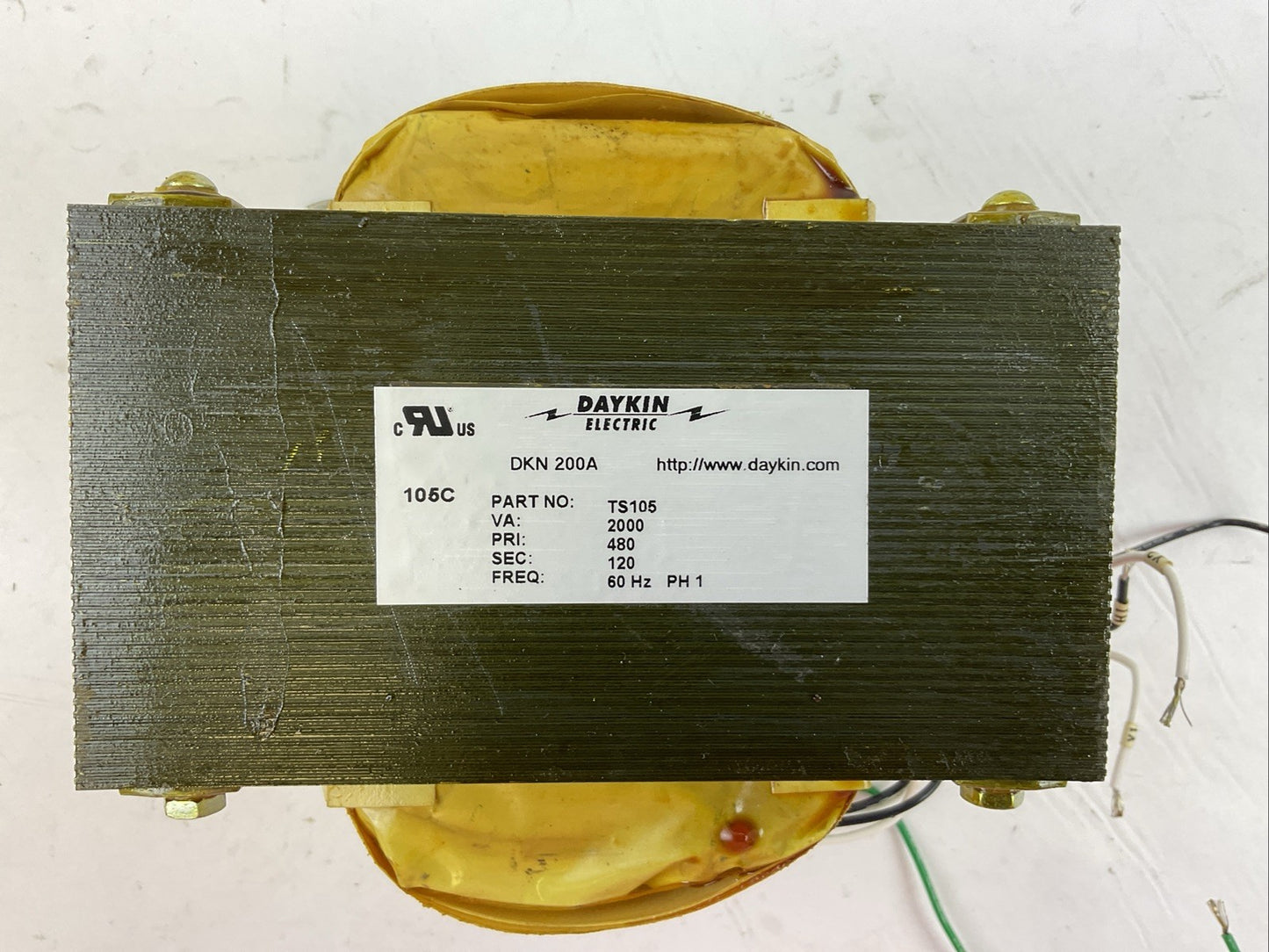 DAYKIN ELECTRIC DKN 200A TS105 TRANSFORMER 2000VA PRI 480 SEC 120 60HZ 1PH