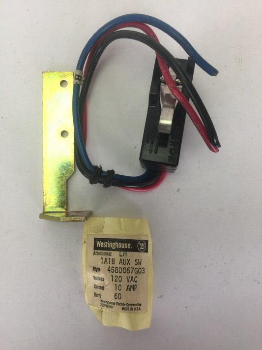 WESTINGHOUSE/CUTLER HAMMER 458D067G03 LH AUXILIARY SWITCH 120VAC 60HZ 10AMP