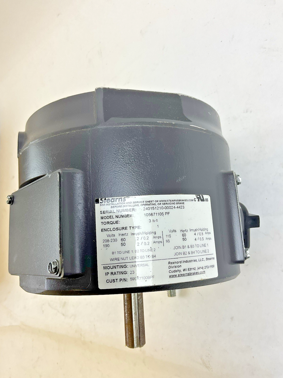 STEARNS 59BK1100BPF MODEL 105671105 UNIVERSAL ELECTRIC MOTOR BRAKE 3LB 115/230V