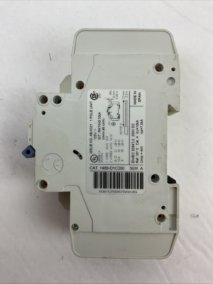 ALLEN-BRADLEY 1489-D1C200 SER A CIRCUIT BREAKER 125VDC 20AMP 1489-ABH12 SER A