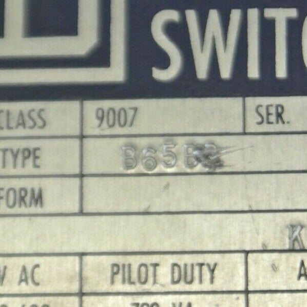 SQUARE D 9007 B65B2 LIMIT SWITCH / 0-120 VAC / 120-600VAC / 10A / NEW SURPLUS