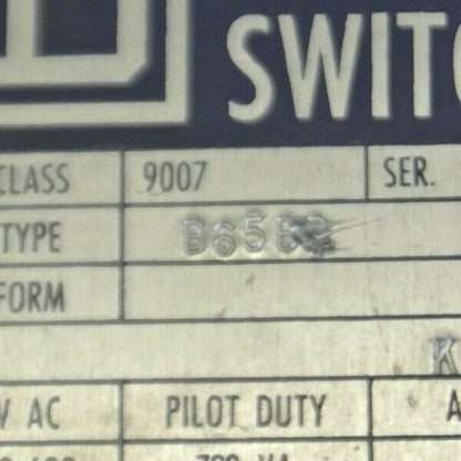 SQUARE D 9007 B65B2 LIMIT SWITCH / 0-120 VAC / 120-600VAC / 10A / NEW SURPLUS