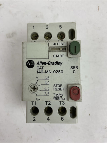 ALLEN BRADLEY 140-MN-0250 SER C MANUAL MOTOR STARTER 600V 3PH 1.5HP 1.6-2.5A