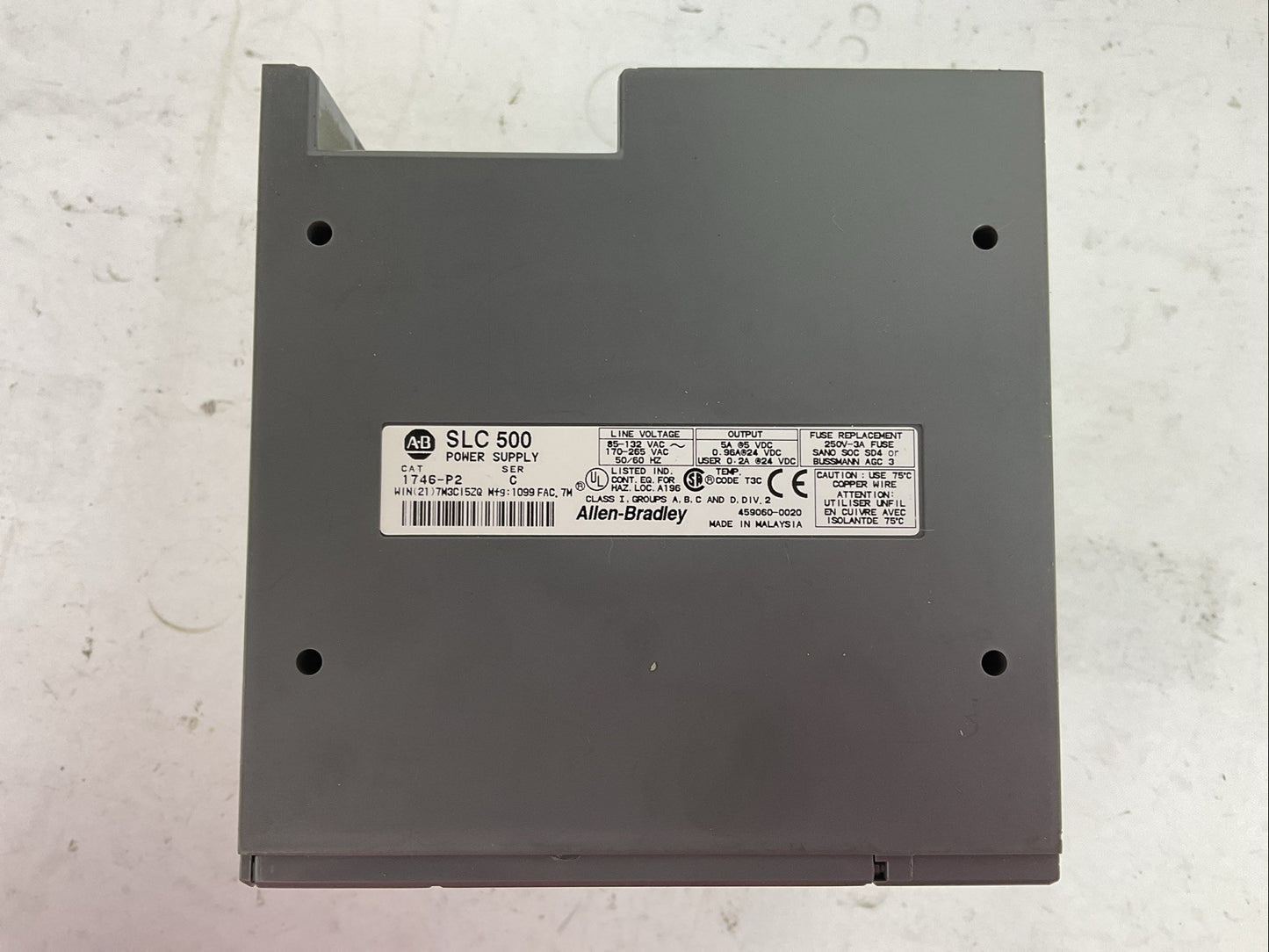 ALLEN BRADLEY 1746-P2 SER C POWER SUPPLY OUTPUT 5A 5VDC 1746-A4 4-SLOT RACK