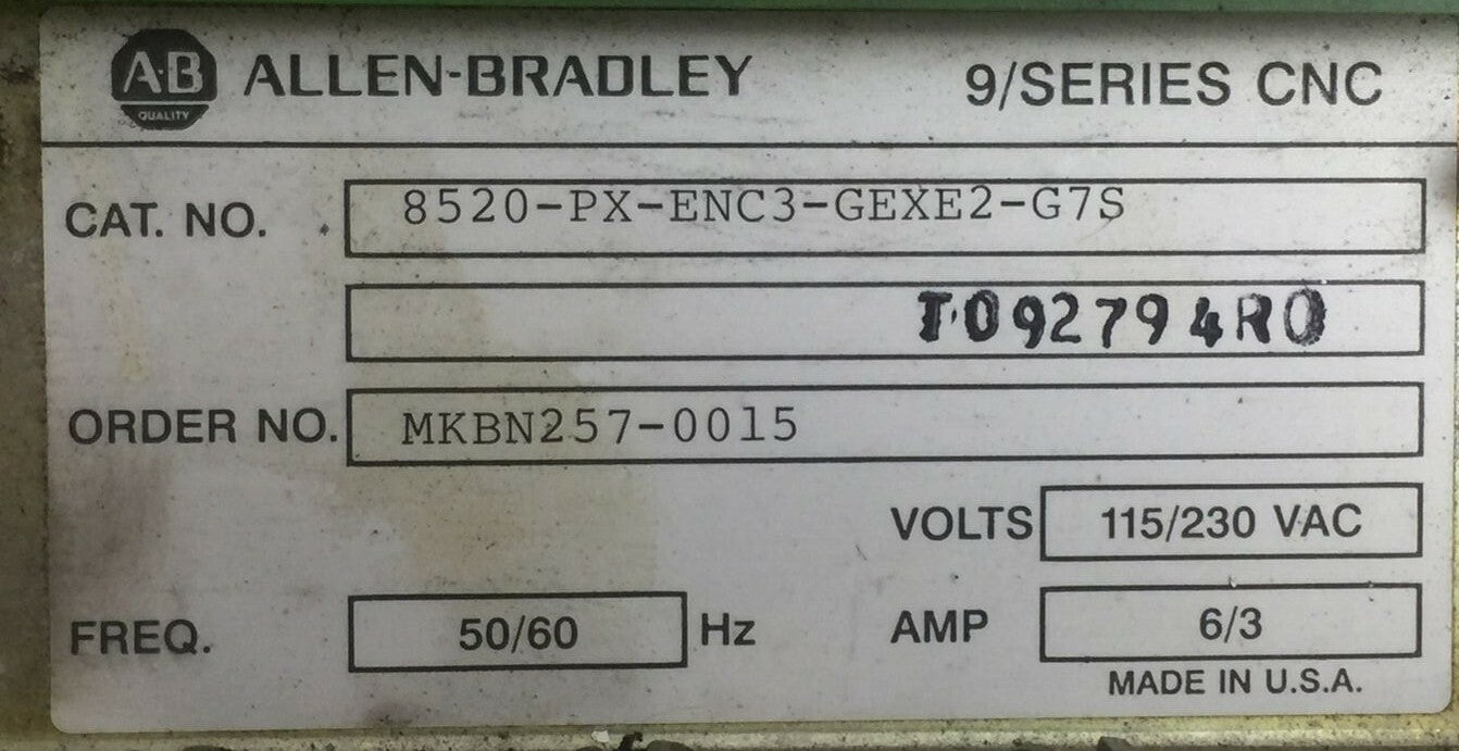 ALLEN BRADLEY 8520-PX-ENC3-GEXE2-G7S CIRCUIT BOARD AND RACK 9/SERIES CNC 115/230