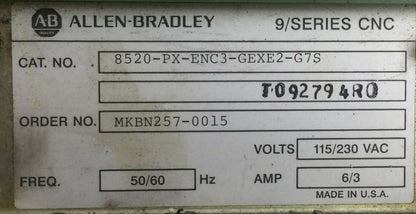 ALLEN BRADLEY 8520-PX-ENC3-GEXE2-G7S CIRCUIT BOARD AND RACK 9/SERIES CNC 115/230