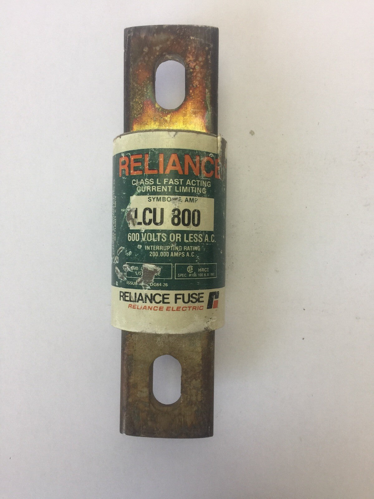 RELIANCE LCU 800 CLASS L FAST ACTING CURRENT LIMITING FUSE 800 AMPS 600 VAC