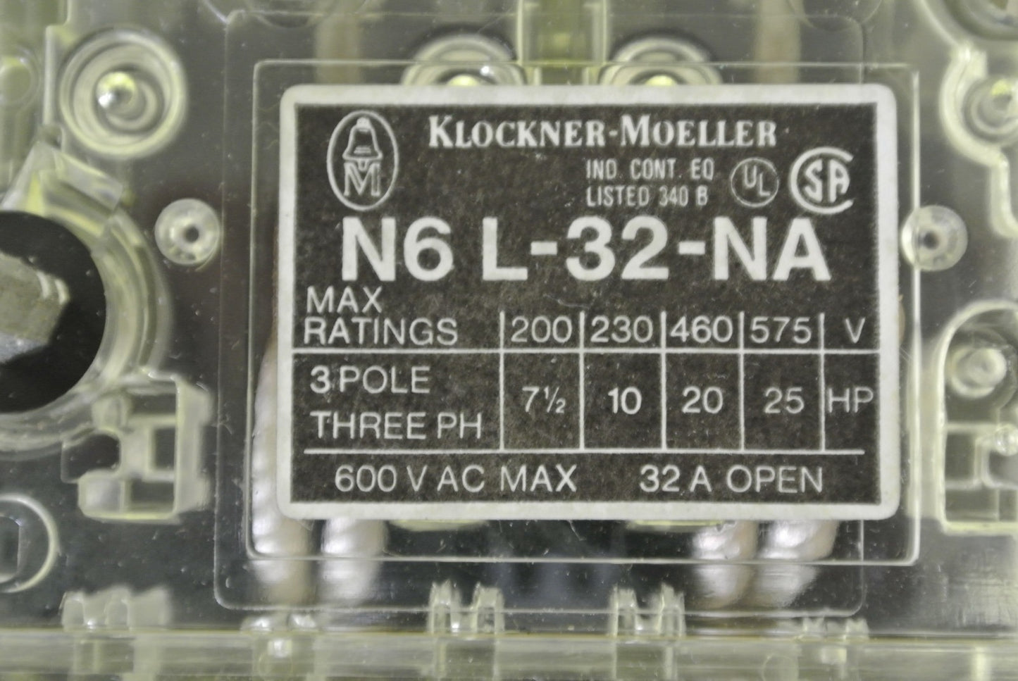KLOCKNER-MOELLER N6L-32-NA / CIRCUIT INTERRUPTER 600V, 32A, 3-POLE / NEW SURPLUS