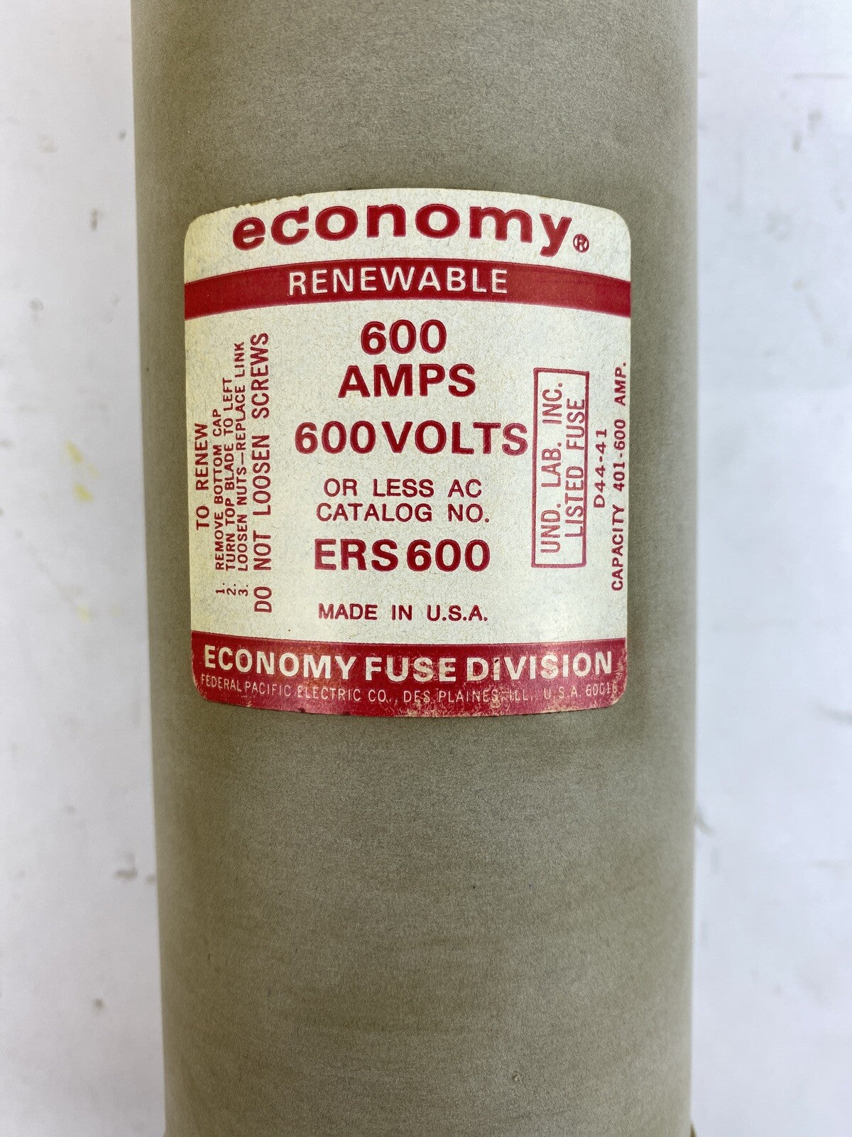 Economy Fuse ERS600 600A 600V Renewable Fuse