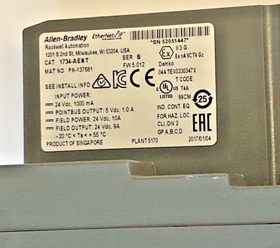 ALLEN BRADLEY 1734-AENT ETHERNET ADAPTER SER.B FW5.012 24VDC