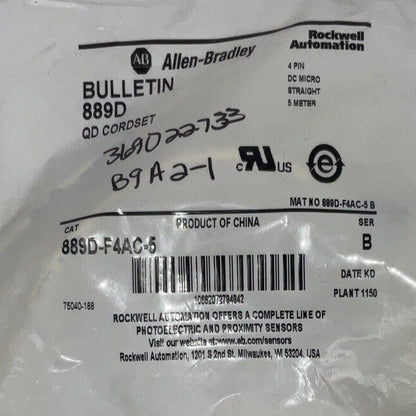ALLEN BRADLEY 889-DF4AC-5 QD CORDSET SER.B 4 PIN DC MICRO
