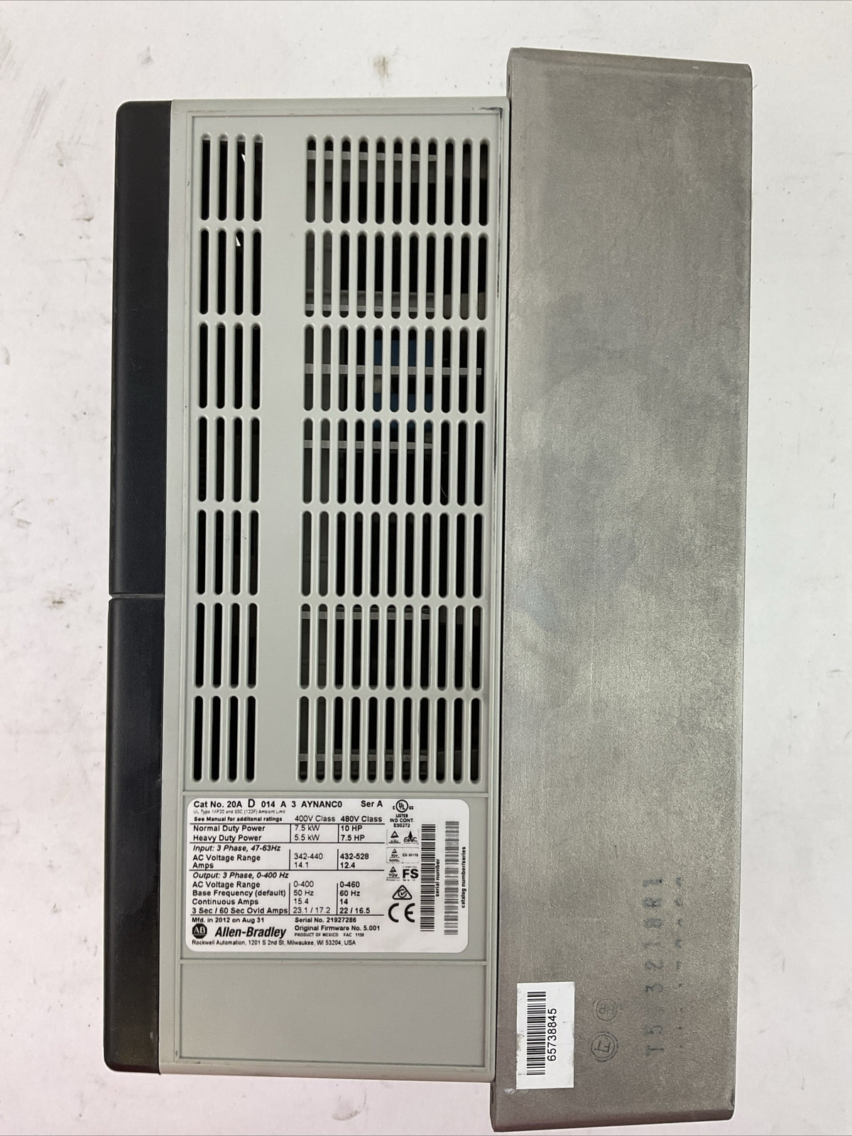 ALLEN BRADLEY 20AD014A3AYNANC0 AC DRIVE SER A FIRMWARE 5.001 20-HIM-A3 FW V6.001