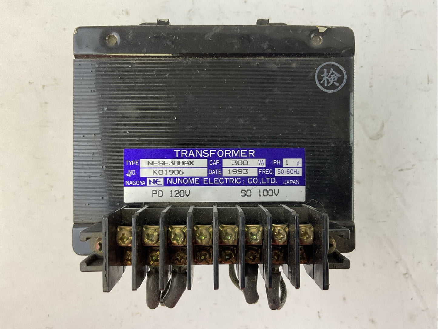 NUNOME ELECTRIC NESE300AX TRANSFORMER 300VA 3PH 50/60HZ PO 120V SO 100V