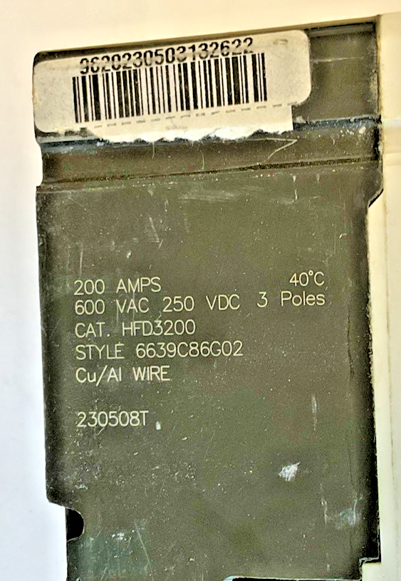 EATON HFD3200 CIRCUIT BREAKER 200AMP 3POLES 600VAC 250VDC