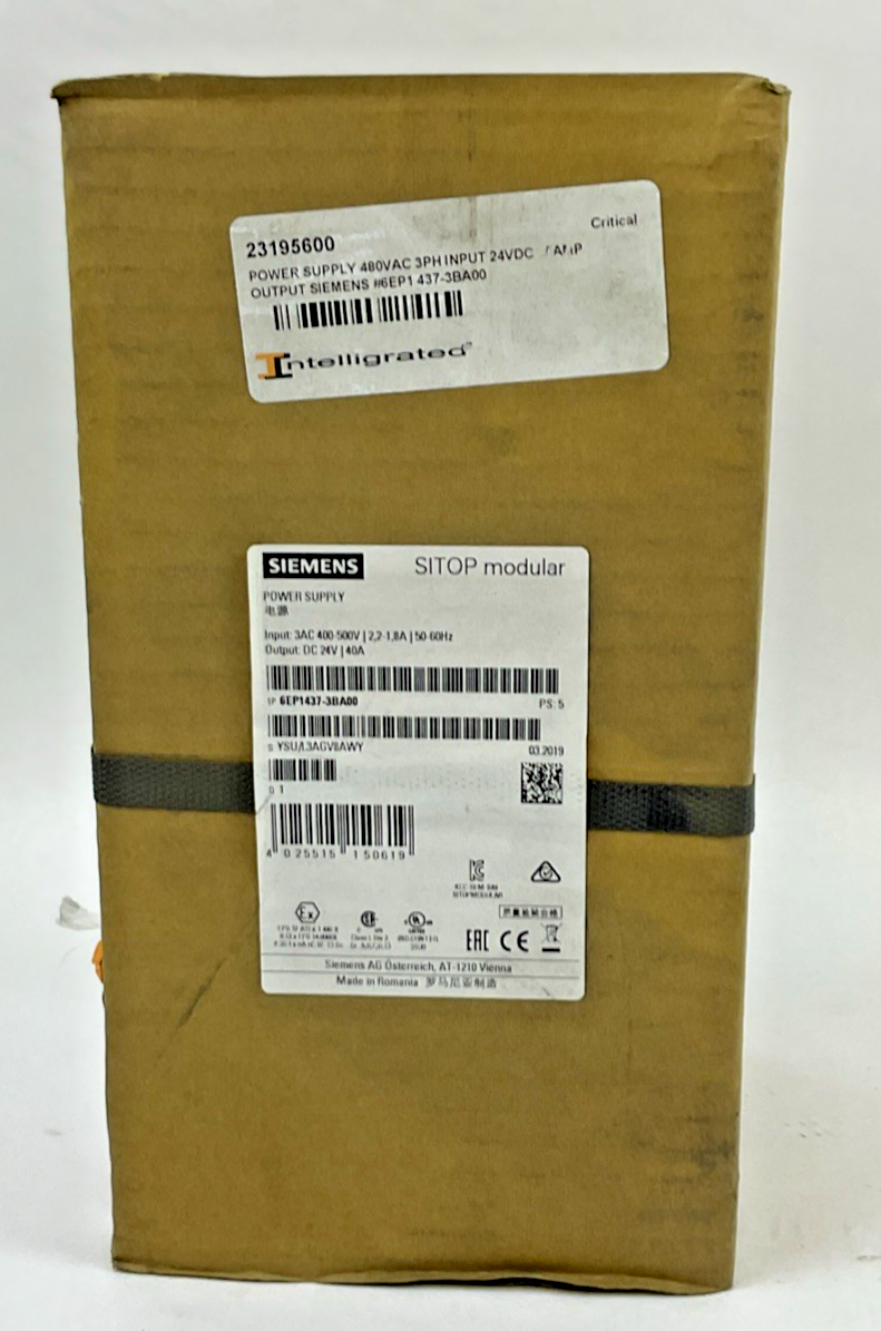 SIEMENS 6EP1437-3BA00 POWER SUPPLY 500V 24VDC 40A