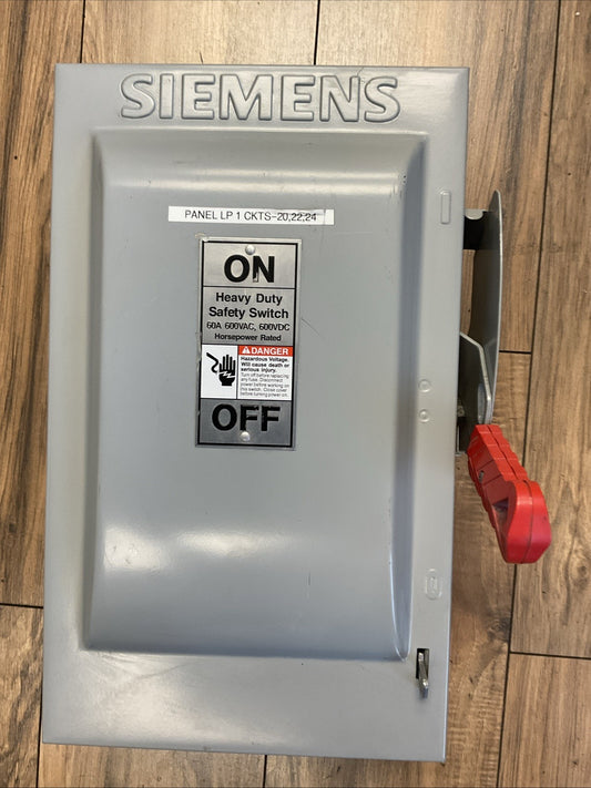 SIEMEN HF362N FUSIBLE SAFETY SWITCH 600VAC 50HP 600VDC 30HP 60A
