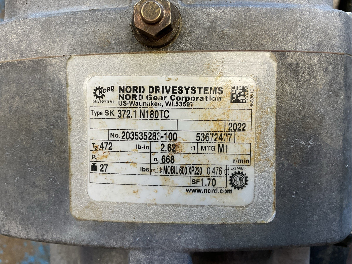 NORD DRIVE SYSTEMS TYPE SK 372.1 N180TC BROOK CROMTON WPN-DA184TSW-4 5HP 1755RPM