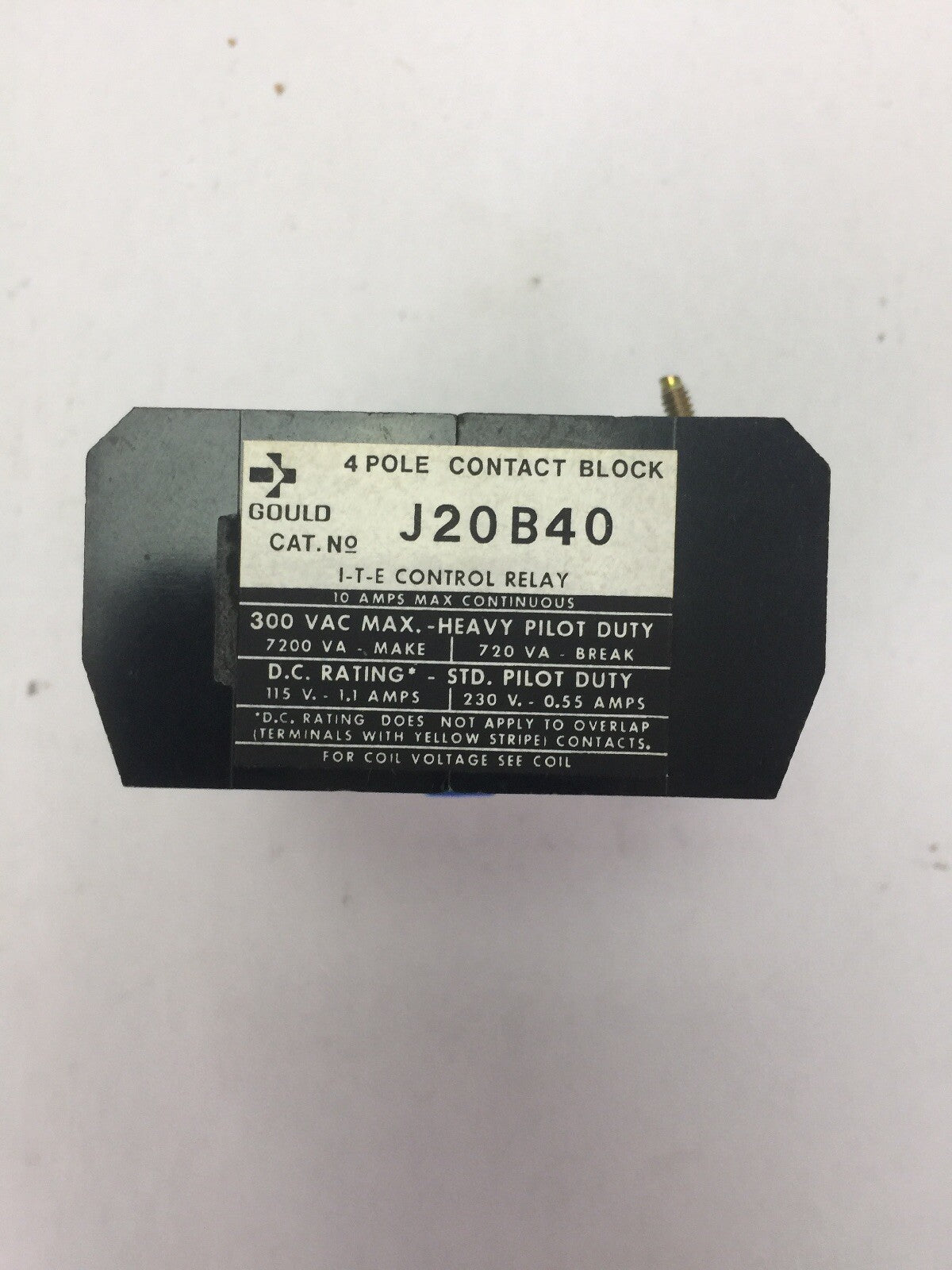 GOULD J20B40 CONTACT BLOCK KIT POLES 4 N.O. VOLTS MAX 300