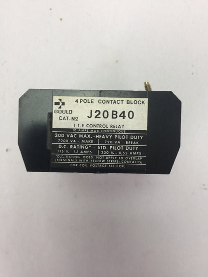 GOULD J20B40 CONTACT BLOCK KIT POLES 4 N.O. VOLTS MAX 300