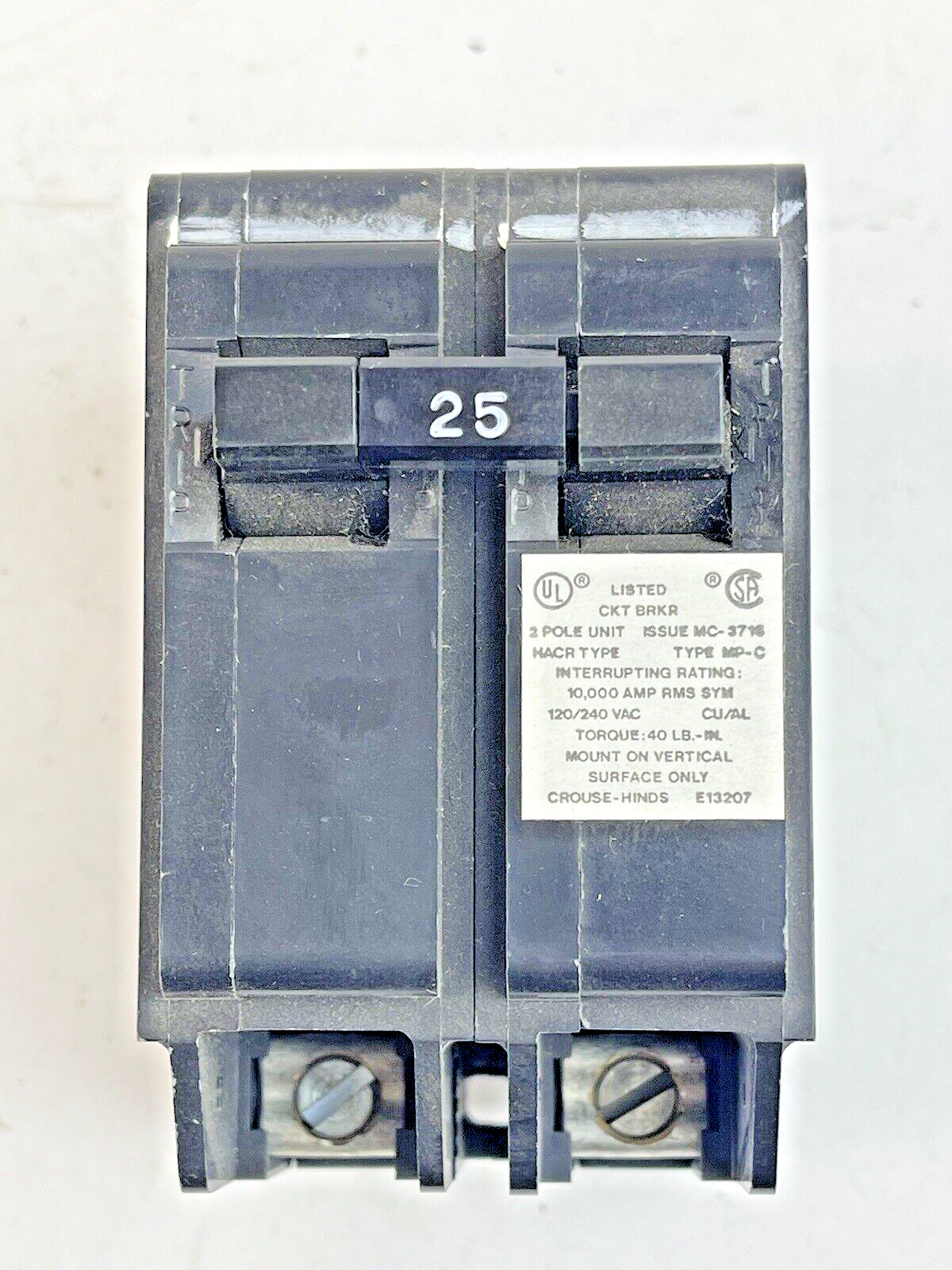 CROUSE-HINDS *BOX OF 1* - MP225 - 2 POLE, 25 A, 240 VAC CIRCUIT BREAKER