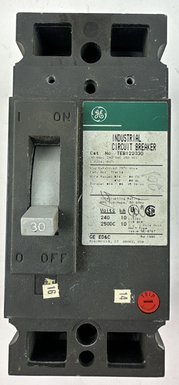 GE TEB122030 CIRCUIT BREAKER 250VDC 240VAC 30A 2POLE