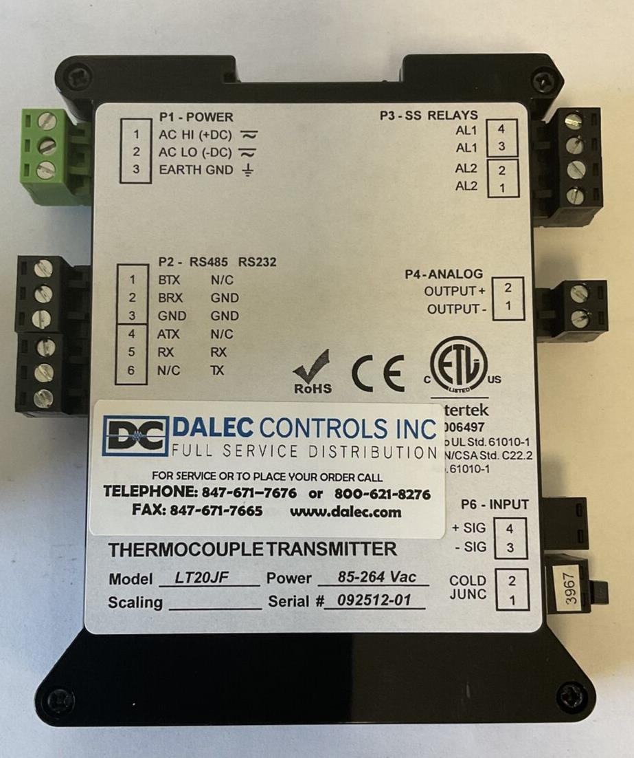 LAUREL ELECTRONIC LT20JF THERMALCOUPLE TRANSMITTER 85-264VAC