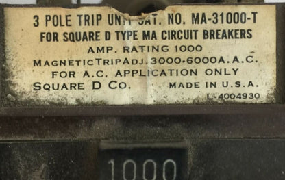 SQUARE D MA-31000-T TRIP UNIT 1000A MAG TRIP ADJ 3000-6000A