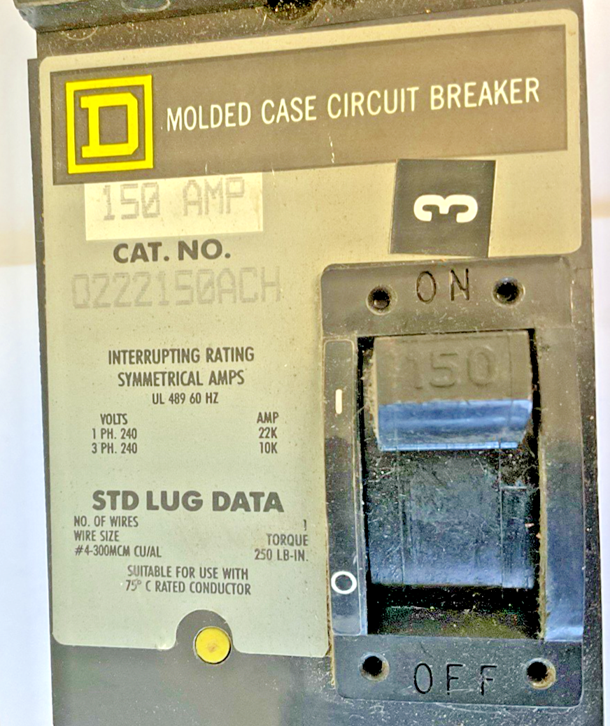 SQUARE D Q222150ACH THERMAL MAG CIRCUIT BREAKER  2P 150A 240VAC
