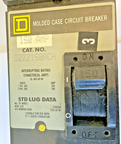 SQUARE D Q222150ACH THERMAL MAG CIRCUIT BREAKER  2P 150A 240VAC