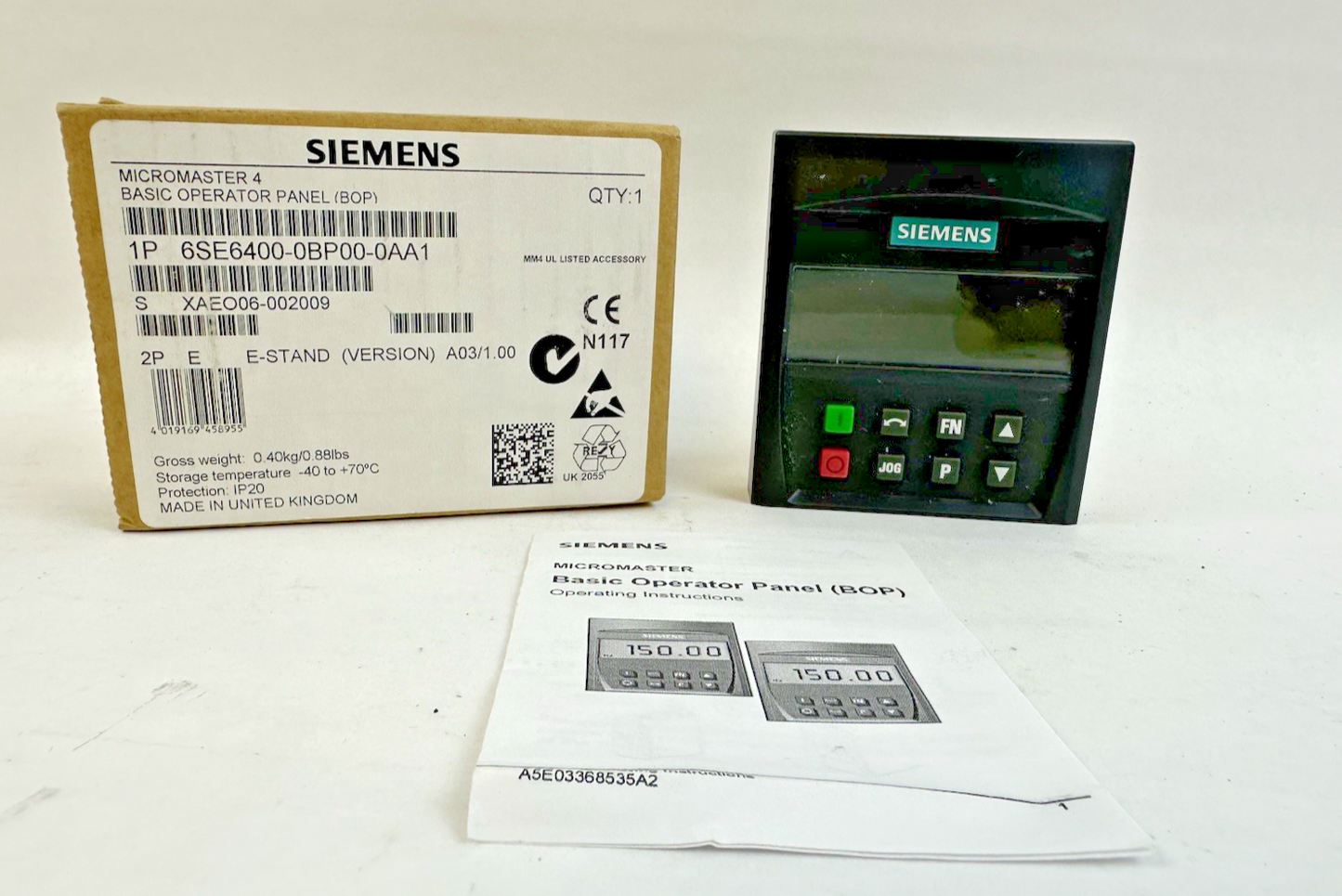 SIEMENS 6SE6400-0BP00-0AA1 MICROMASTER 4 BASIC OPERATOR PANEL E-STAND V A03/1.00