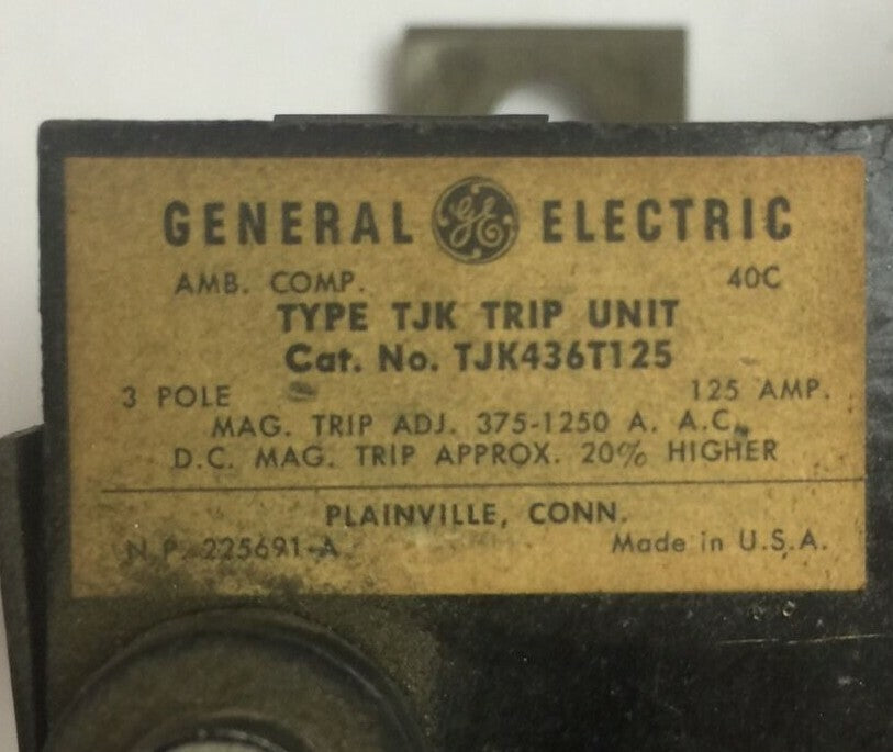 GE TJK436T125 TRIP UNIT 125AMP 3POLE