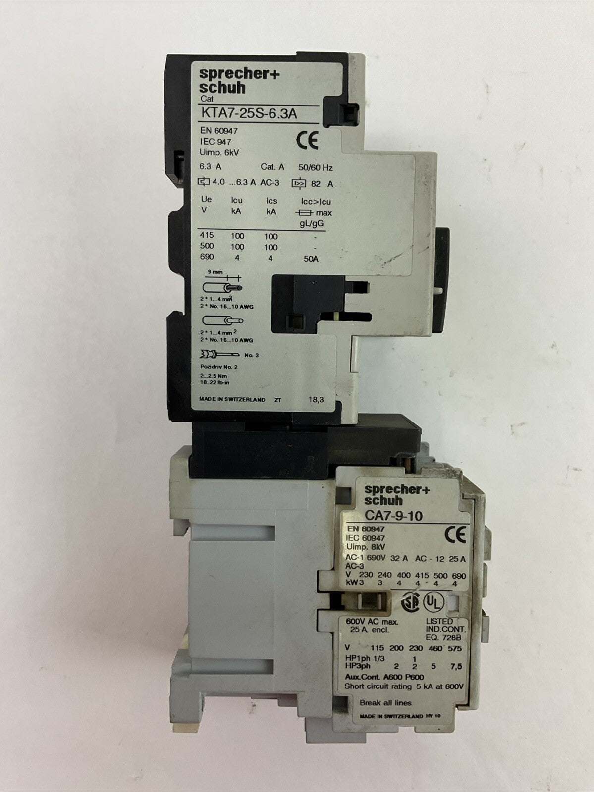 SPRECHER+SCHUH KTA7-25S-6.3A CIRCUIT BREAKER 4.0-6.3A CA7-9-10 CONTACTOR 277V