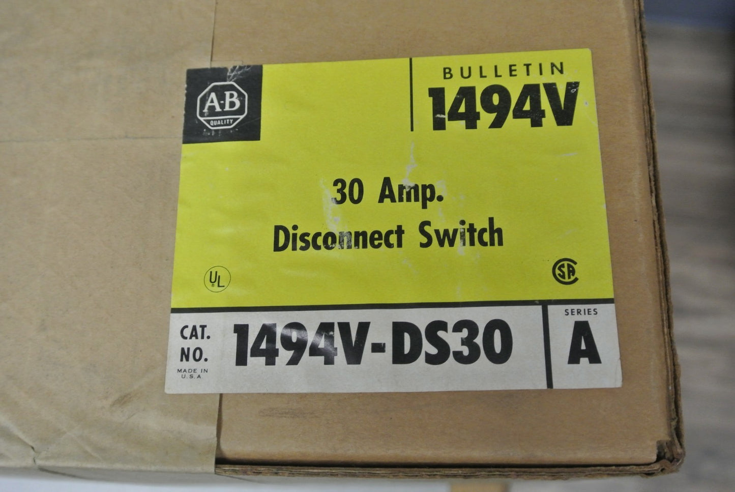 ALLEN-BRADLEY 1494V-DS30 DISCONNECT SWITCH / 30A / NEW SURPLUS